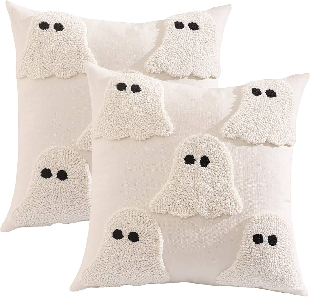 Tosleo White Ghost Halloween Throw Pillow Covers 18x18 inch Set of 2 Halloween Embroidered Pillow... | Amazon (US)
