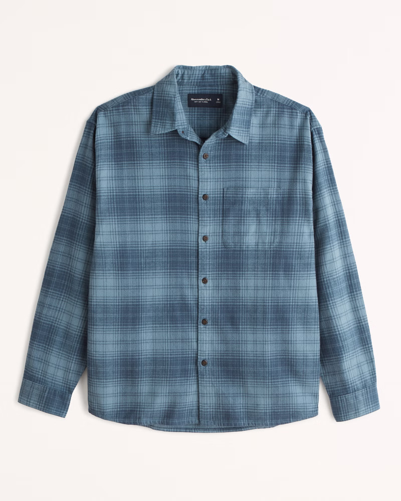 Abercrombie & Fitch Men's 90s Relaxed Flannel in Blue Plaid - Size L TLL | Abercrombie & Fitch (US)