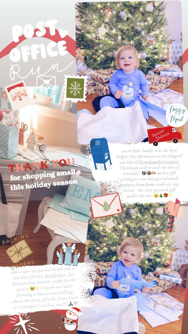sweet little buddy was the best helper this afternoon as we shipped out lots of @emilymabrycreative Christmas orders and ran lots of errands!! 📬📦🫶🏽 such a gift getting to run this special small business from home with my tiny bestie - the very greatest gift 
under the tree 😉🎄🎁✨

#LTKhome #LTKHoliday #LTKSeasonal