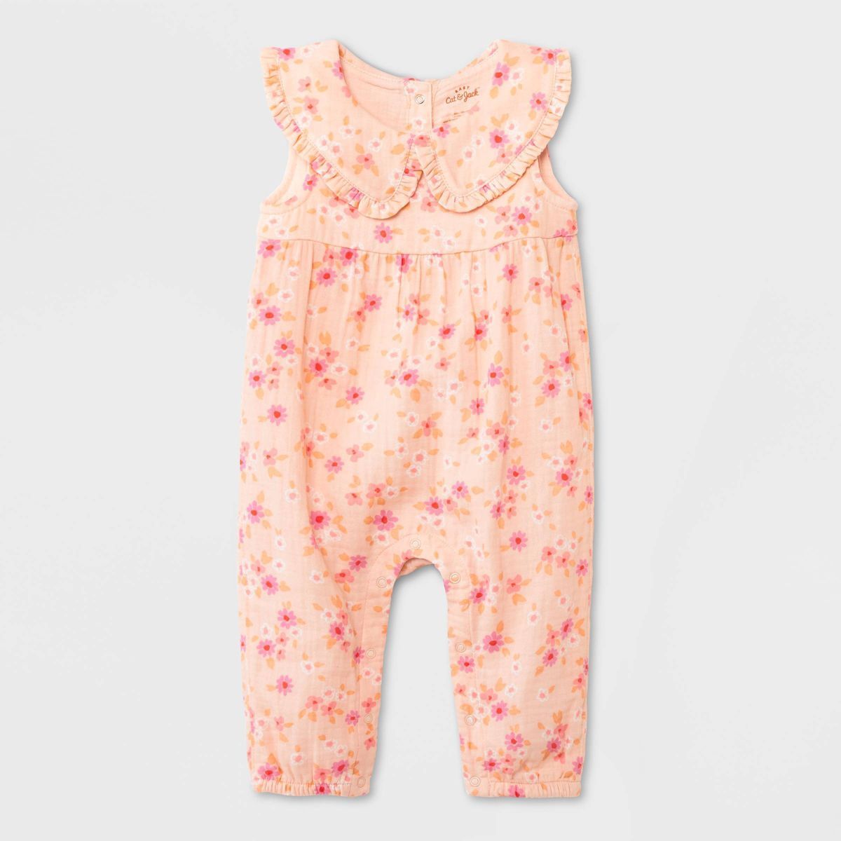 Baby Girls' Collar Floral Aop Romper - Cat & Jack™ Peach Orange | Target