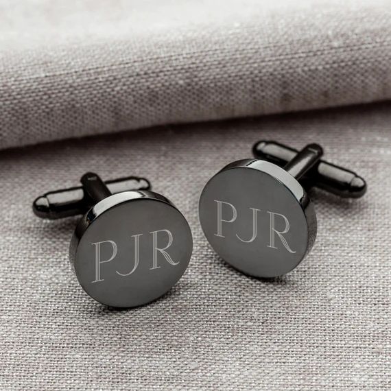 Personalized Round Gunmetal Cufflinks - Groomsmen Gifts - Engraved Cufflinks - Gifts for Him - Gi... | Etsy (US)