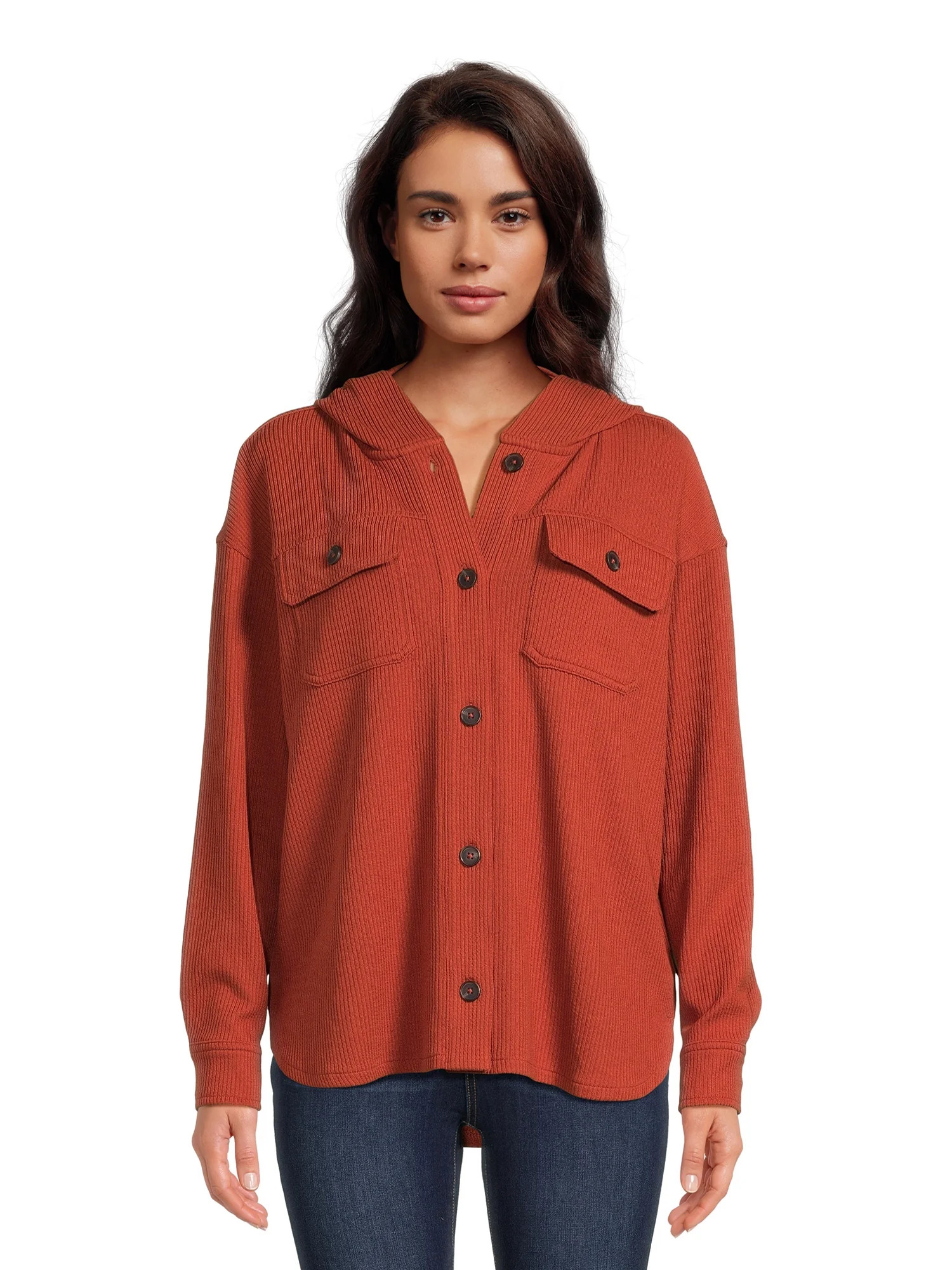 Time and Tru Women's Hooded Corduroy Shacket, XS-XXXL | Walmart (US)