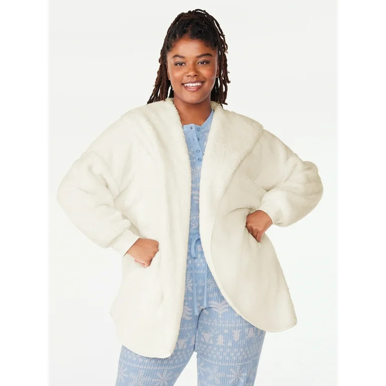 Joyspun Women’s Plush Hoodie Cardigan, Sizes XS to 3X - Walmart.com | Walmart (US)