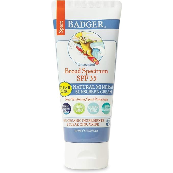 Badger - SPF 35 Clear Zinc Sport Sunscreen Cream - Unscented - Broad Spectrum Water Resistant Ree... | Amazon (US)