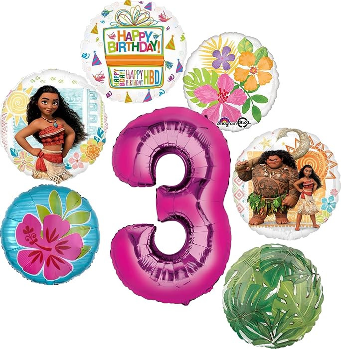Moana 3rd Birthday Party Supplies 7pc Balloon Bouquet Decorations | Amazon (US)