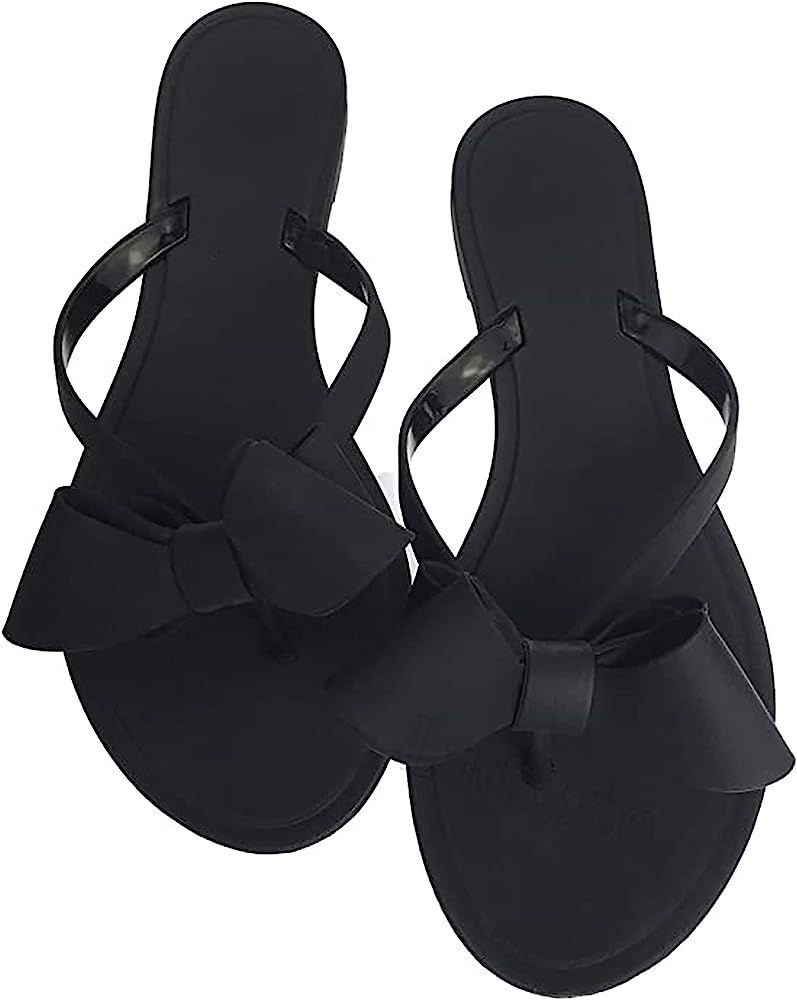 Women Flip-Flops Flat Sandals Jelly Bow Beach Flat Rivets Rain Cute Dressy Summer Sandals | Amazon (US)