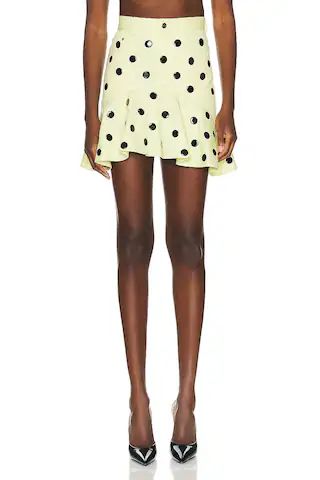 AREA Polka Dot Ruffle Mini Skirt in Cream Yellow | FWRD | FWRD 