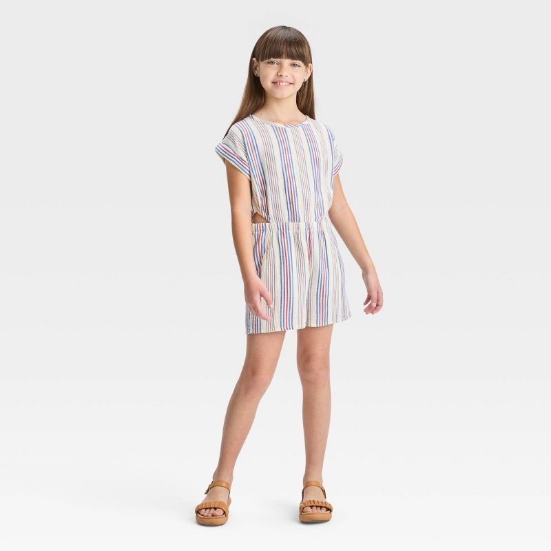 Girls' Short Sleeve Striped Romper - Cat & Jack™ Cream | Target