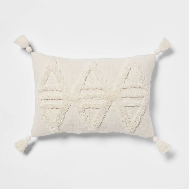 Oblong Tufted Diamond Tassel Decorative Throw Pillow Natural - Threshold&#8482; | Target