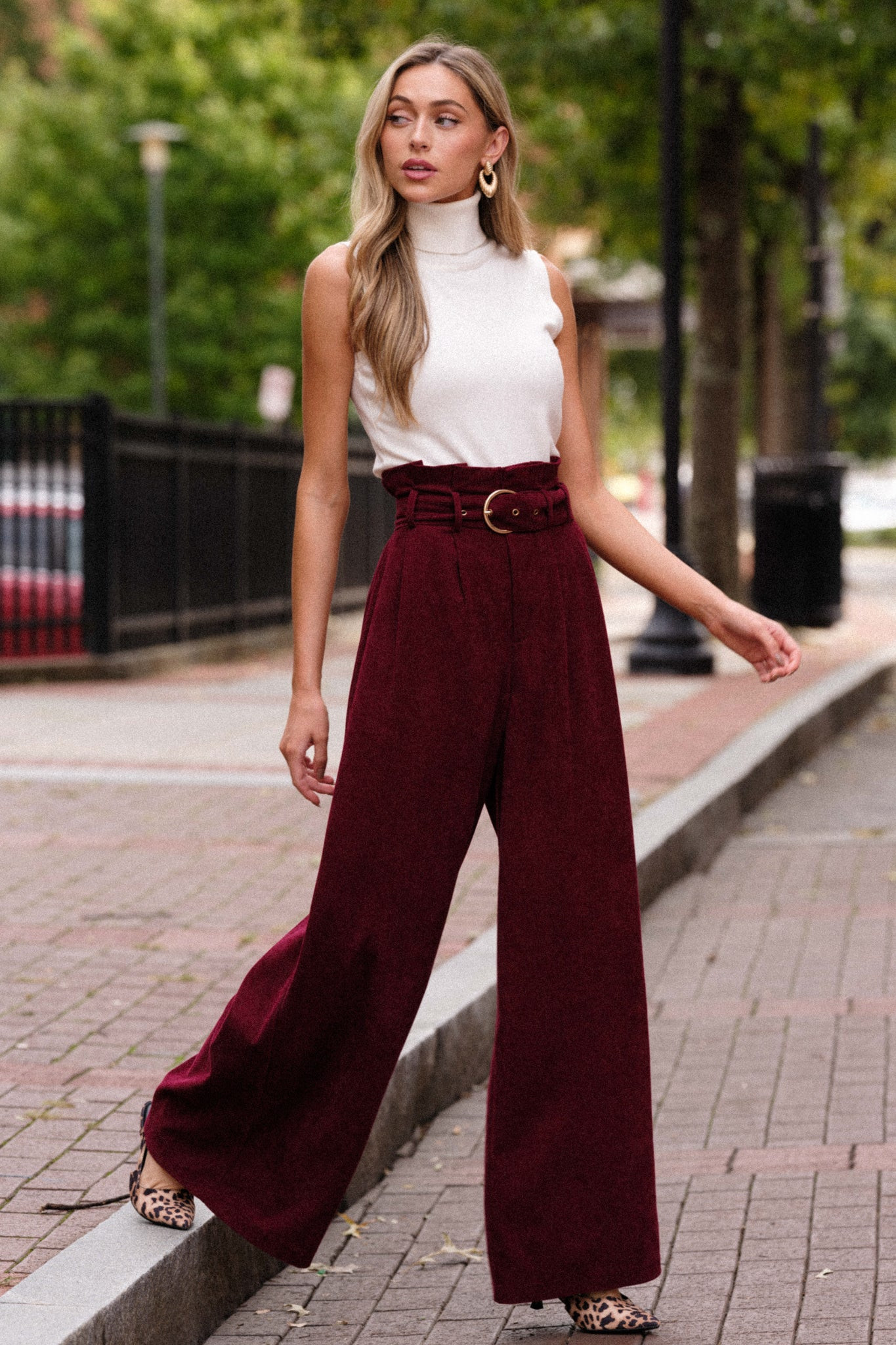 Keeping It Classy Burgundy Corduroy Pants | Red Dress