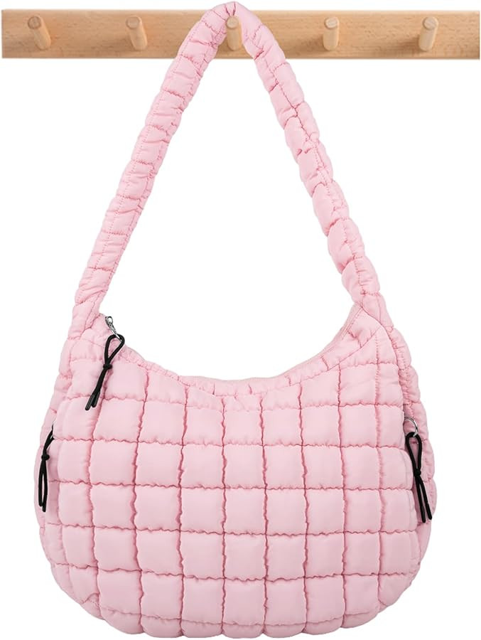 Quilted Puffer Tote Bag Puffy Crossbody Shoulder Bag with Zipper, Nylon Hobo Handbag Travel Carry... | Amazon (US)