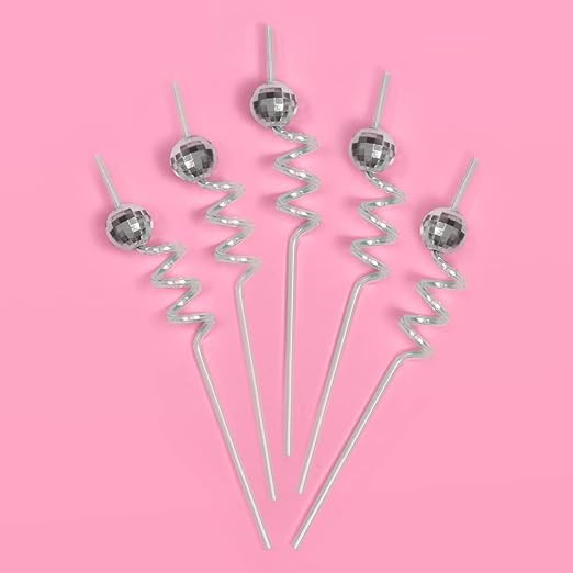 xo, Fetti Disco Ball Reusable Swirly Straw Set - 16 pc | Groovy Birthday Party Supplies, Last Dis... | Amazon (US)