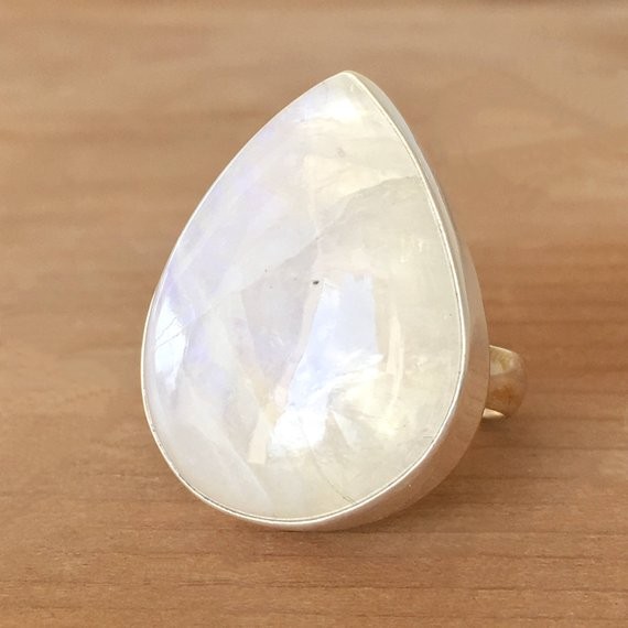 Rainbow Moonstone and Sterling Silver Ring, Moonstone and Silver Ring, Moonstone Ring, Teardrop Crys | Etsy (US)