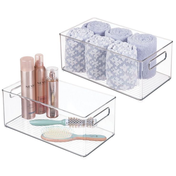 mDesign Deep Plastic Bathroom Storage Organizer Bin with Handles - 2 Pack, Clear | Target
