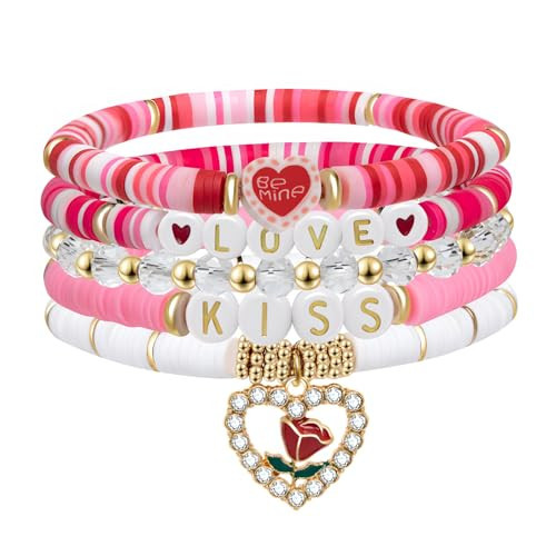 Smilelife Valentines Gifts For Her - Love Heart Bracelets for Girlfriend, Lover, Best Friends, Wife, Women (Pink) | Amazon (US)