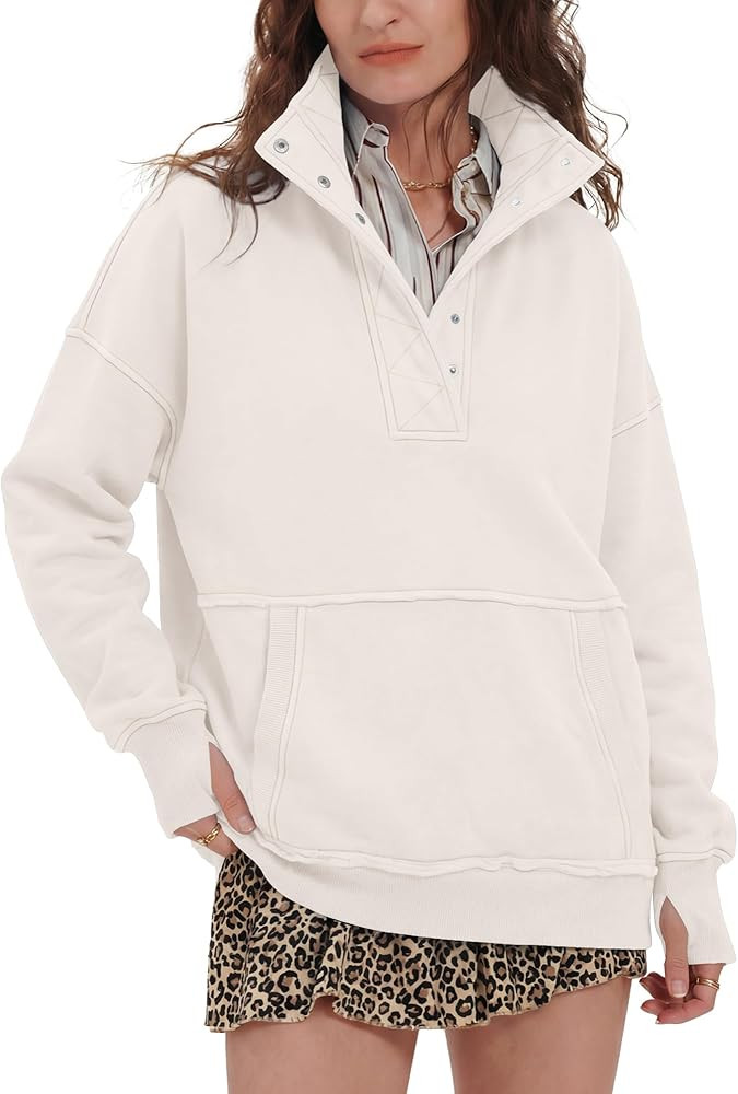 Locachy Women's Casual Oversized Button Henley Neck Sweatshirt Long Sleeve Pullover Tops 2026 Spr... | Amazon (US)