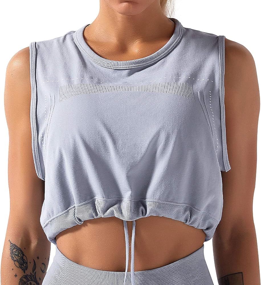 Amazon.com: RuuKarm Workout Crop Tops for Women Yoga Tank Tops Loose Crop Top Running Athletic T-... | Amazon (US)