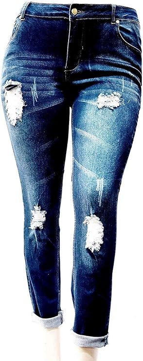 Emperial/Jack David Juniors Womens Blue Denim Stretch Jeans Ripped Distressed Tie Dye Pants | Amazon (US)