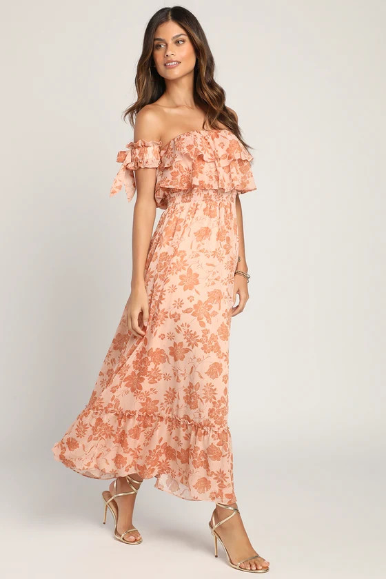 Love and Blooms Blush Floral Print Off-the-Shoulder Dress | Lulus