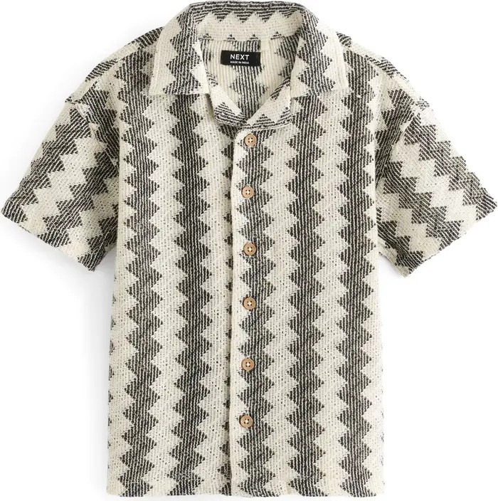 NEXT Kids' Stripe Short Sleeve Cotton Blend Knit Button-Up Shirt | Nordstrom | Nordstrom