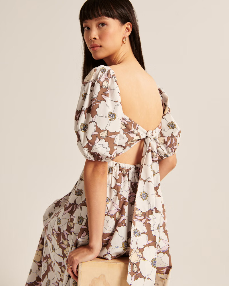 Women's O-Ring Puff Sleeve Midi Dress | Women's | Abercrombie.com | Abercrombie & Fitch (US)