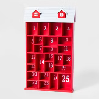 16" Wood House Christmas Advent Calendar Red - Wondershop™ | Target