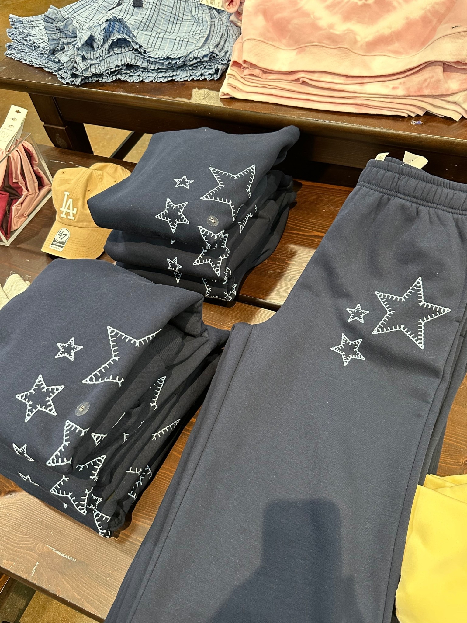 Love this navy blue sweatsuit with embroidered stars! So adorable! The hoodie ranges from sizes XXS-L & is priced at $34! The sweatpants are priced at $34 & range from sizes XXS-XL! This is the cutest sweatsuit for spring & it’s so comfortable!

#LTKMidsize #LTKPetite