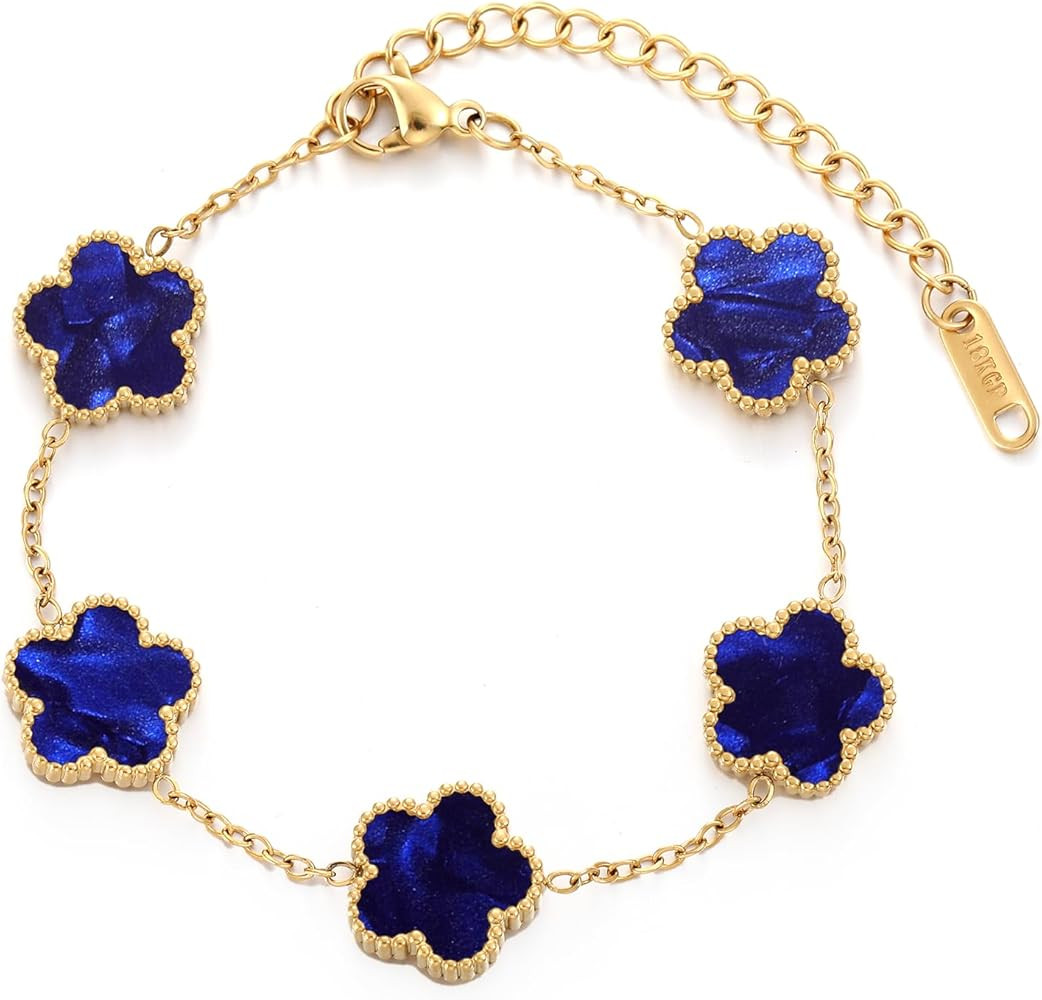 TICVSS Four Leaf Clover Bracelet for Women 18K Gold Plated Stainless Steel Lucky 4 Leaf Gold Link... | Amazon (US)