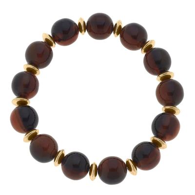 Delaney Resin Ball Bead Stretch Bracelet in Tortoise | CANVAS