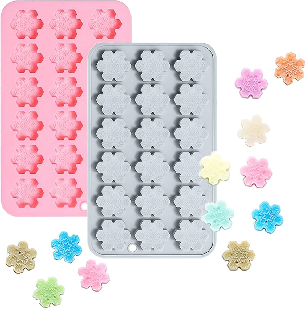 2 Pcs Snowflake Silicone Mold Christmas Chocolate Fondant Candy 18 Cavity 3D Mold Gummy Mold for ... | Amazon (US)