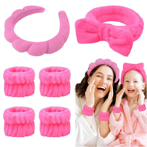 Araluky 6 Pcs Terry Cloth Headband and Wristbands Set - Sponge Makeup Removal Headbands for Skincare, Shower, and Face Washing | Amazon (US)
