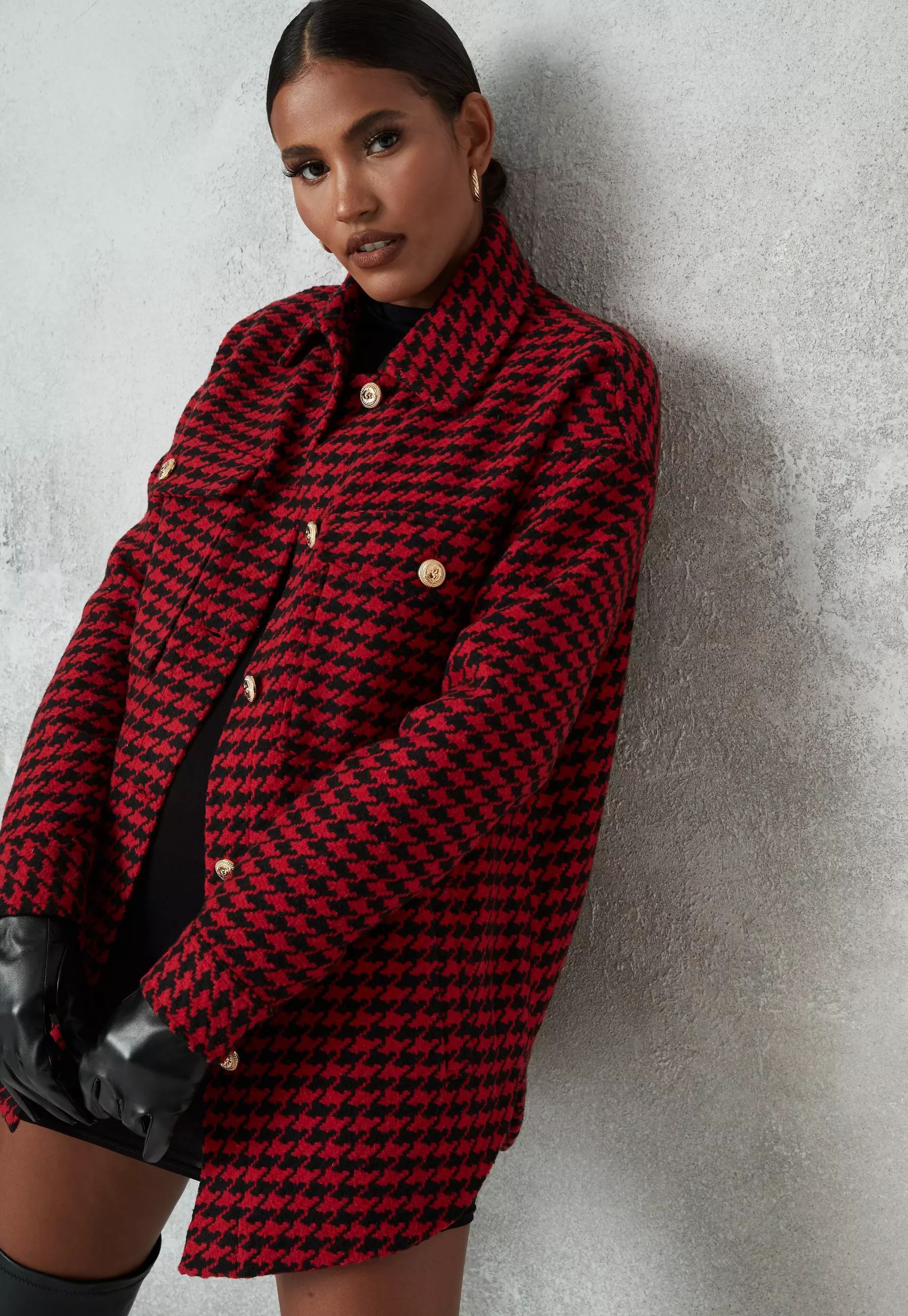 Missguided - Red Houndstooth Shacket | Missguided (US & CA)