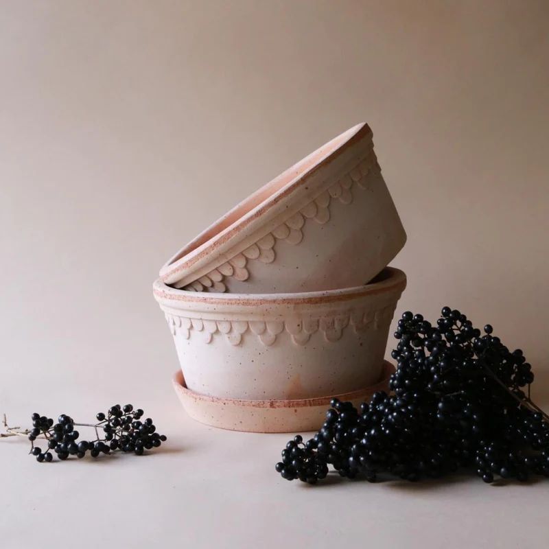Sylvia Terracotta Low Pot & Saucer | Purple Rose Home