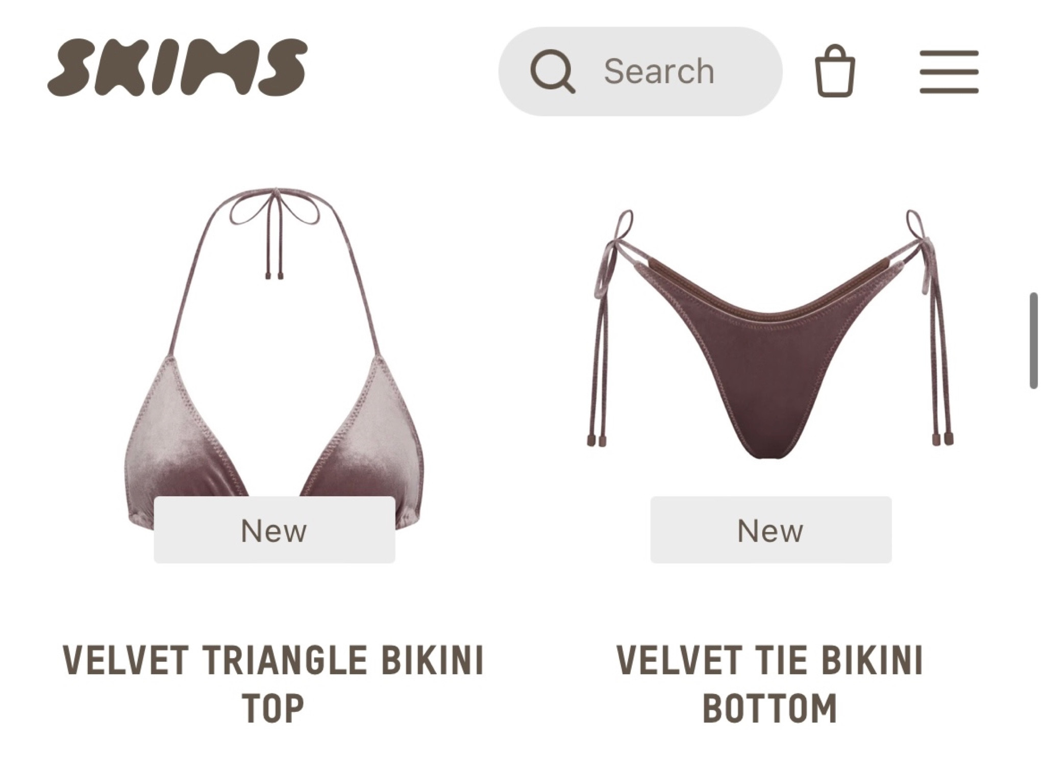 Skims Crushed Velvet Tie Bikini Bottoms In Stock Availability and