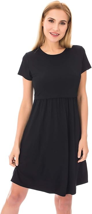 Bearsland Women's Short Sleeves Maternity Dress Nursing Breastfeeding Dresses with Pockets | Amazon (US)