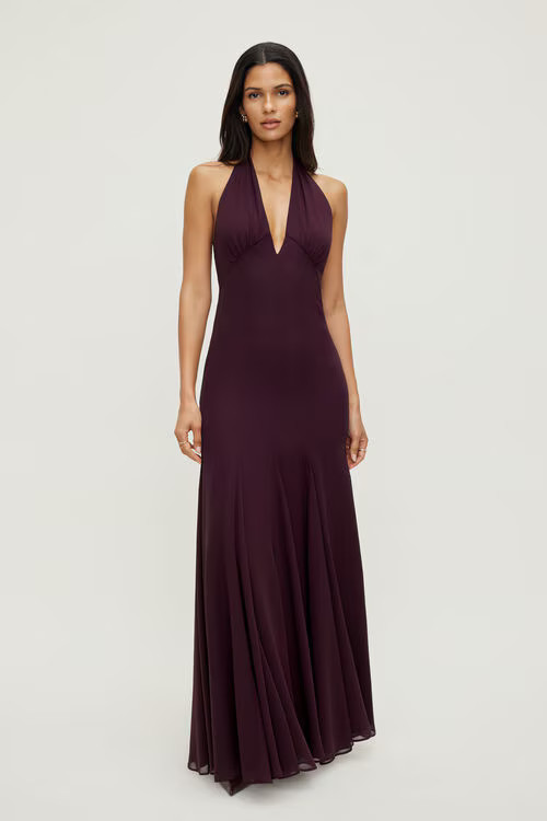 Plunging Flared Maxi Dress | Dynamite Clothing