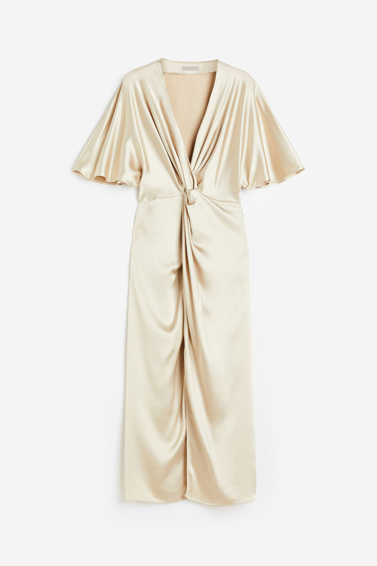 H & M - Drapiertes Satinkleid - Beige - Damen | H&M (DE, AT, CH, NL, FI)