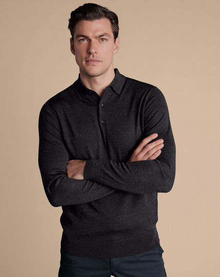 Merino Polo Sweater - Charcoal Grey | Charles Tyrwhitt