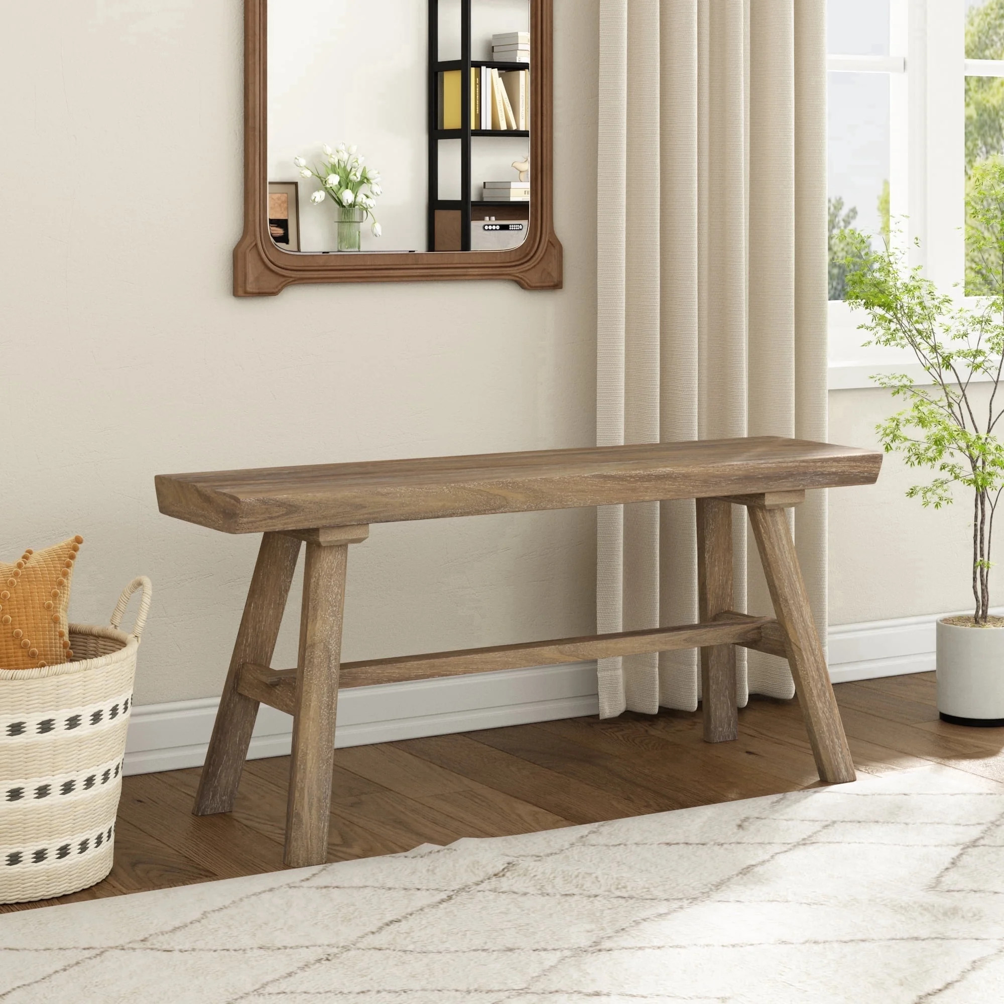 39" Solid Wood Bench, Rustic Farmhouse Wood, Narrow Seating Bench for Entryway, Living Room, Indo... | Walmart (US)