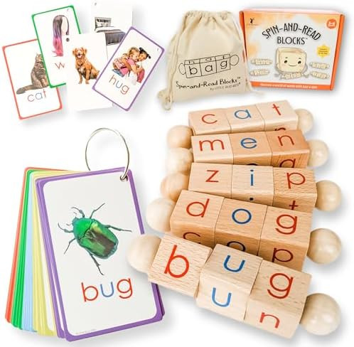 LITTLE BUD KIDS Spin-and-Read Montessori Phonetic Reading Blocks with CVC Phonics Flashcards for ... | Amazon (US)