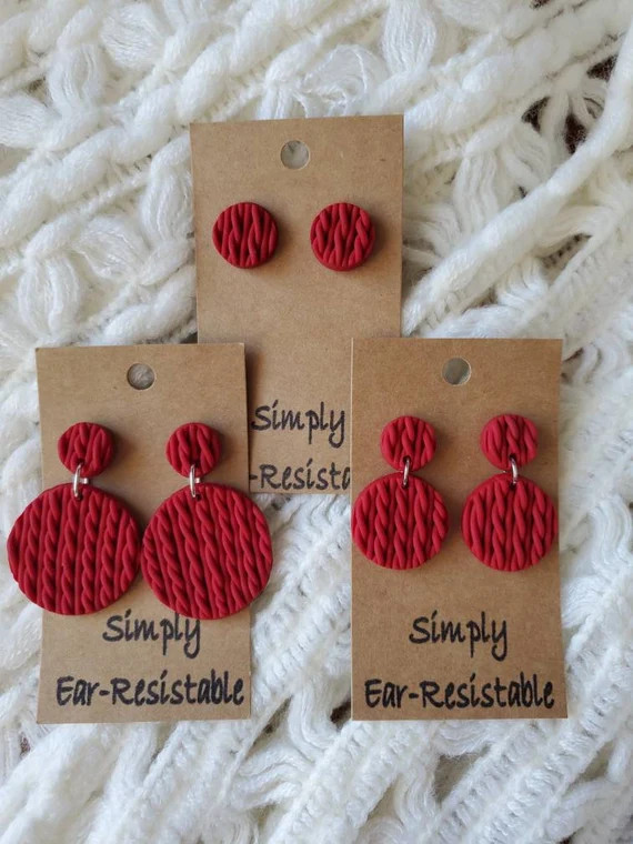 Red Sweater Polymer Clay Earrings. Available in 3 sizes. | Etsy (US)