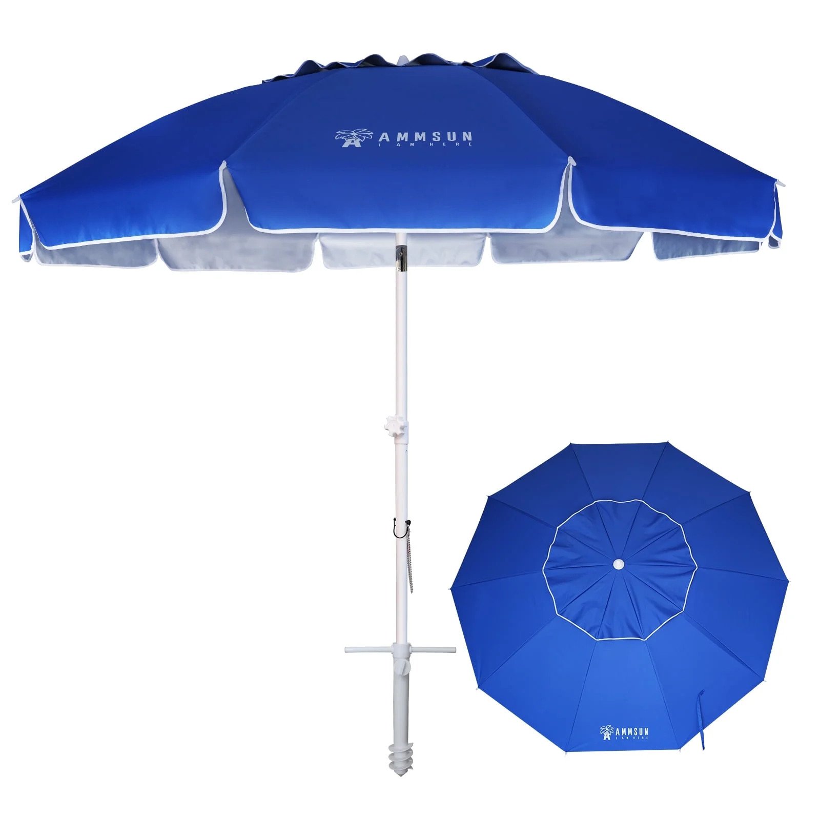 AMMSUN 8FT Large Heavy Duty Beach Umbrella with Sand Anchor UPF50+ Tilt Shelter Outdoor,Blue | Walmart (US)