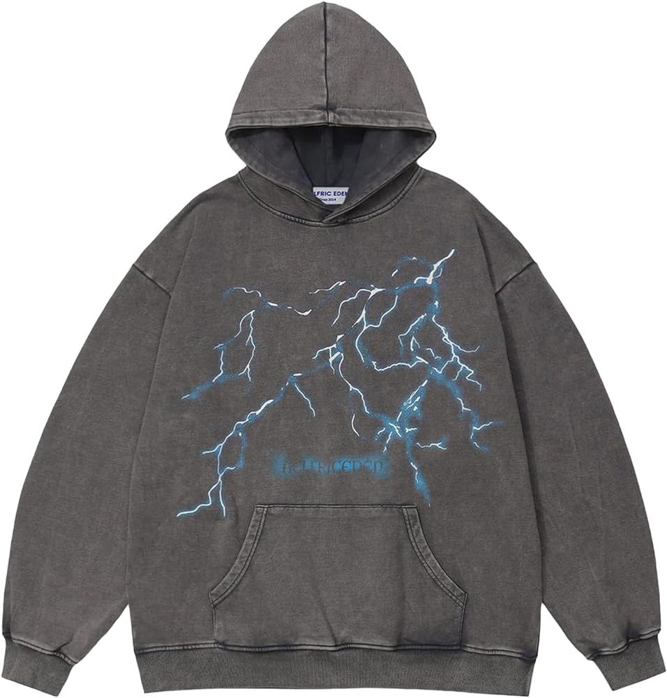 Aelfric Eden Men’s Graphic Hoodies Washed Lightning Streetwear Hooded Sweatshirt Pullover Hip H... | Amazon (US)