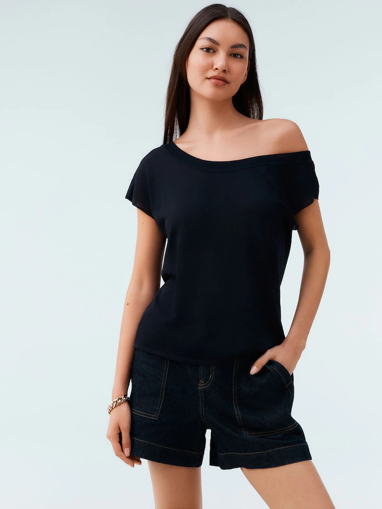 Buy Blue Navy Asymmetric Draped Off The Shoulder Top from Next Australia | Next AU