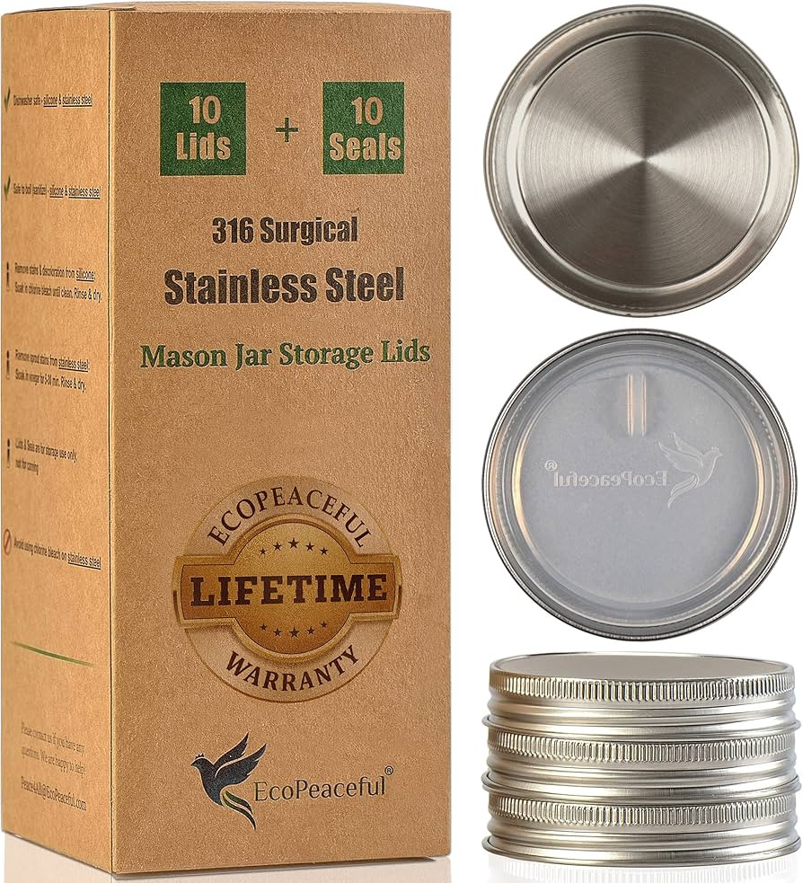316 Surgical Stainless Steel Mason Jar Lids REGULAR Mouth - Rust-proof, Airtight, Leak-proof, BPA... | Amazon (US)
