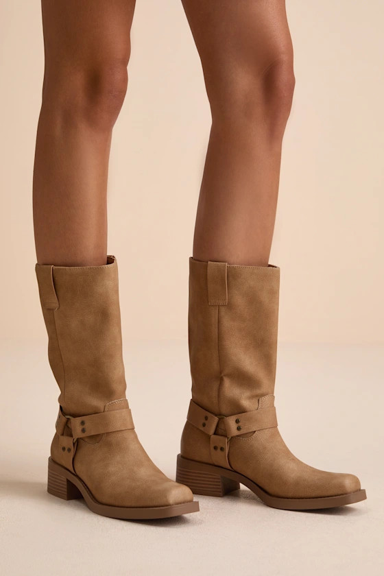 Autumn Natural Distressed Knee-High Moto Boots | Lulus