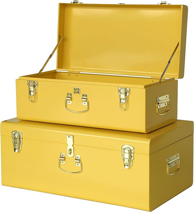 Vixdonos Storage Trunk Chest Decorative Large Metal Box Set of 2 College Dorm Organizer with Hard... | Amazon (US)