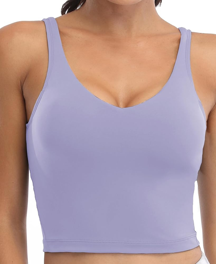 Oalka Sports Bra Womens Longline Padded Crop Tank Yoga Bras Workout Fitness Top | Amazon (US)