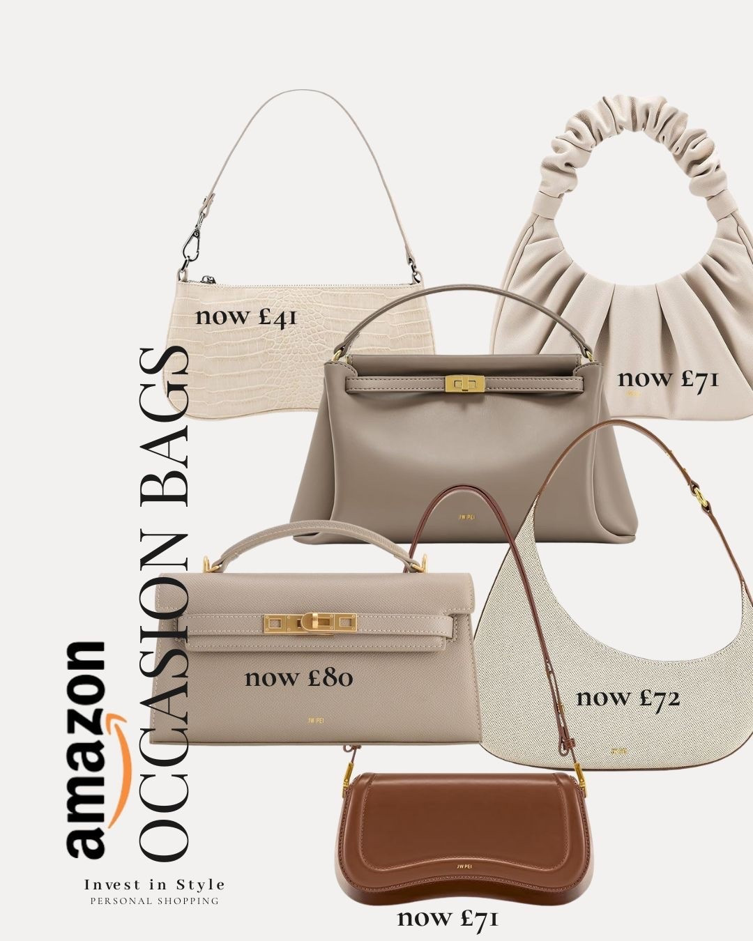 Some lovely summer occasion bags available in the prime discounts 
J W Pei 

Great value for money luxe looking bags . Other shades available and of course next day delivery .

#LTKwedding #LTKbag #LTKsale