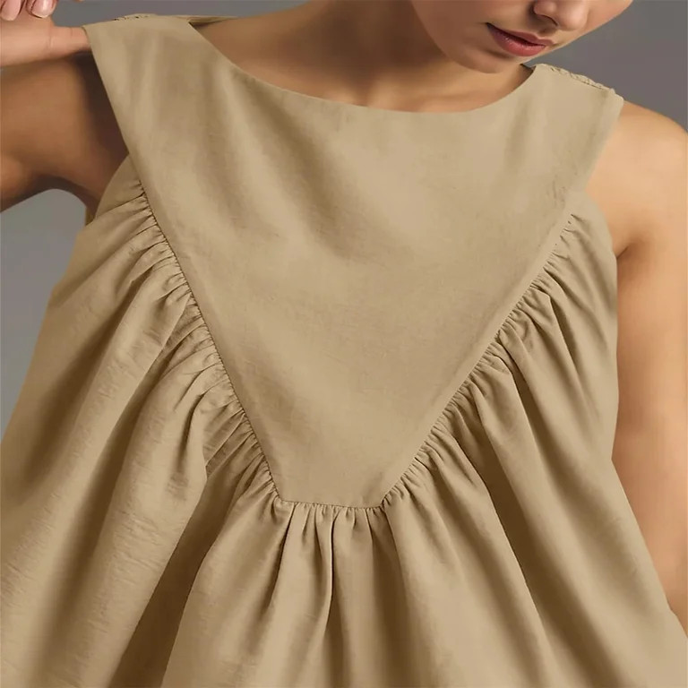 Womens Peplum Babydoll Tank Tops Summer Sleeveless Loose T Shirts Casual Shirred Flowy Tops | Walmart (US)